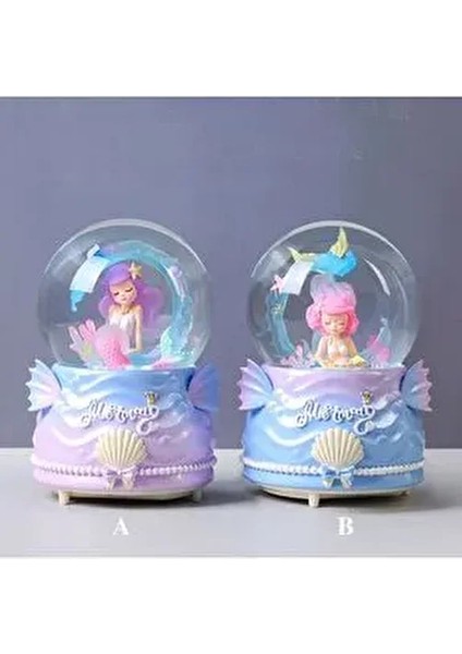 Kuyruklu Deniz Kızı Büyük Boy Müzikli Işıklı Püskürmeli Kar Küresi modelleri