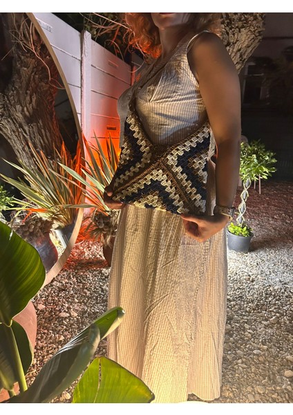 El Yapımı Makrome Çanta – Polyester Ip, Astarsız, Çıtçıtlı, Günlük & Bohem fırsatları