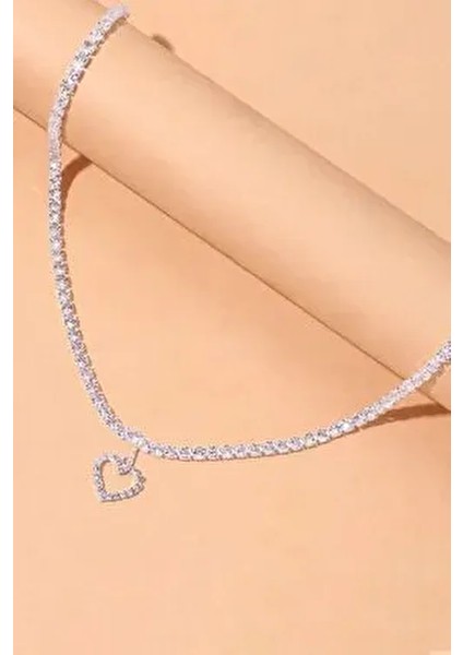 Kadın Zirkon Taşlı Su Yolu Rhinestone Kalp Kolye