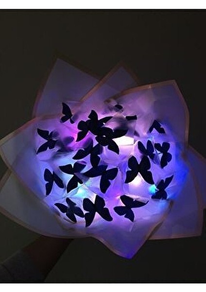 LED Işıklı 20 Li Mavi Kelebek Çiçek Buketi