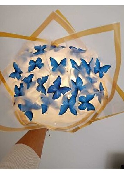 LED Işıklı 20 Li Mavi Kelebek Çiçek Buketi modelleri