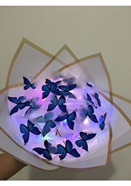 LED Işıklı 20 Li Mavi Kelebek Çiçek Buketi