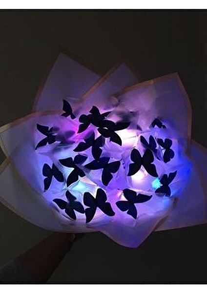 LED Işıklı 20 Li Mavi Kelebek Çiçek Buketi