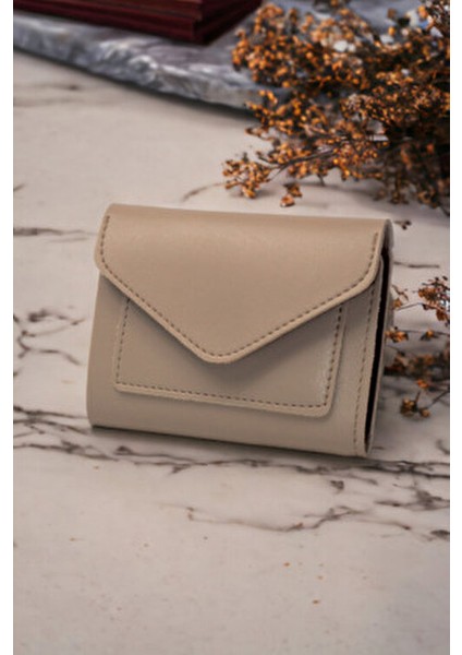 Kadın Yumuşak Derili Çıtçıtlı ve Fermuarlı Şık Vizon Cüzdan Kartlık Aksesuar
