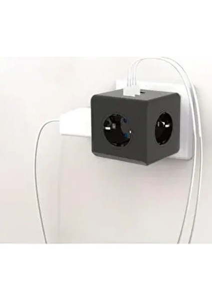 Termal Akım Korumalı 3'lü Duvar Tipi Priz 2 USB 1 Type-C Küp Priz