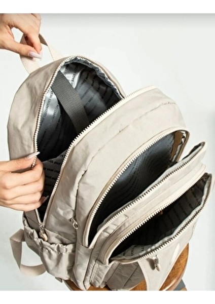 Çok Bölmeli Krem Renkli Büyük Boy Okul Sırt Çantası Tekstil Malzeme ile modelleri