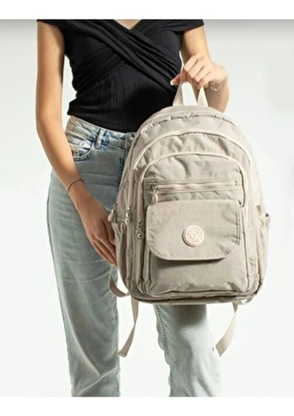 Çok Bölmeli Krem Renkli Büyük Boy Okul Sırt Çantası Tekstil Malzeme ile fırsatları