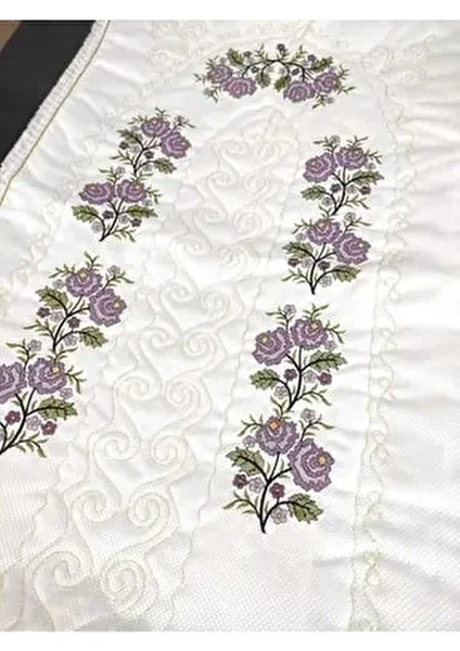 Kanaviçe Işlemeli Etamin Kumaş Tek Seccade - Mor