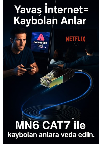 M109f Cat7 Kablo 5 Metre/Bakır Tel-10gbps-50 Mikron Altın Kaplama/STP/5 Metre Cat7 Ethernet Kablosu