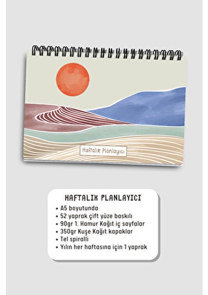 Haftalık Planlayıcı A5 Defter, Esnek Ince Karton Kapaklı, 1 Yıllık Planlayıcı, Kahverengi Boho