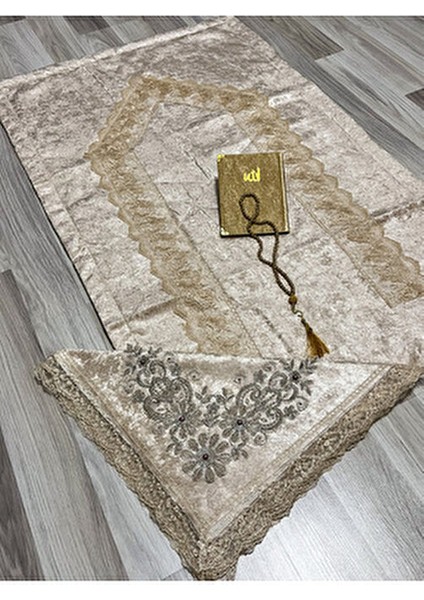 4 Parça Seccade Takımı Çeyizlik Bohça Kutulu Kadife Güpürlü Gelin Damat Seti modelleri