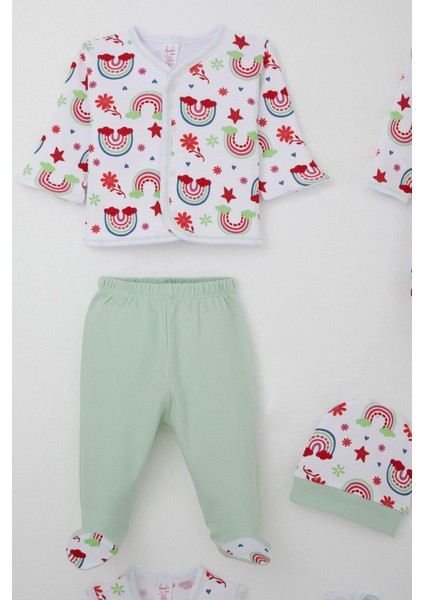 Kız Bebek Hastane Çıkışı 8 Li Gökkuşağı Masalı Çiçek Desenli 0-3 Ay, Beyaz modelleri