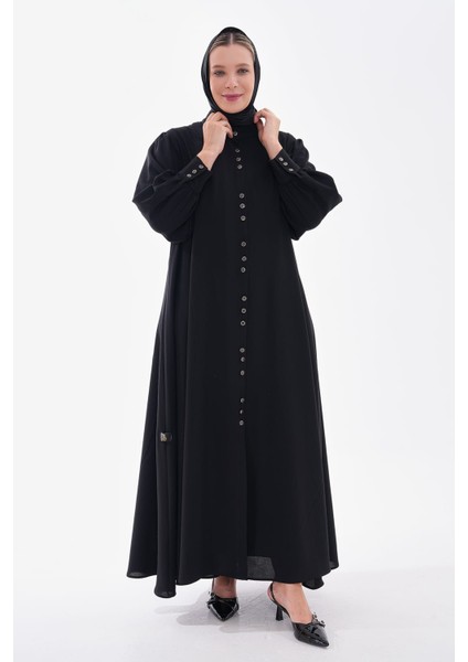 Krep Saten Mevlana Ferace Özel Tasarım Önden Düğmeli I 42-50 Beden Boy 1.50 cm