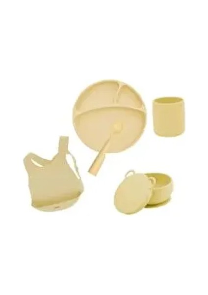 Sarı Silikon Beslenme Aksesuar Seti 5 Parça Kolay Temizlenebilir Bebekler İçin