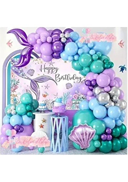 Deniz Kızı Konsept Metalik Balon Seti Parti Doğum Günü Konsept Eğlence