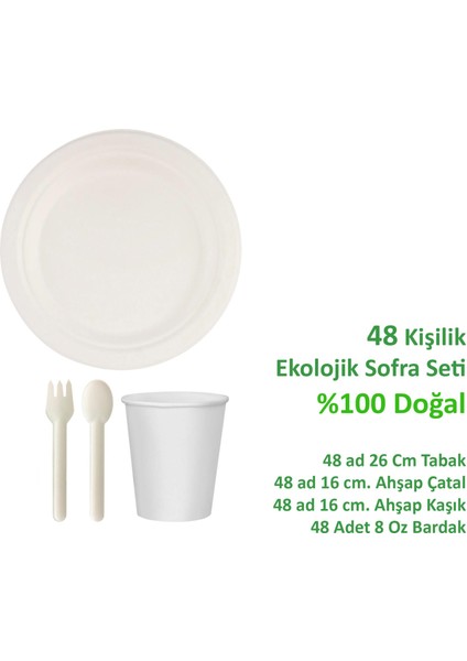 Ekolojik Doğal 26 Cm. 48 Kişilik Parti Piknik Sofra Sunum Seti - Tabak Bardak Çatal Kaşık Takımı fiyatları