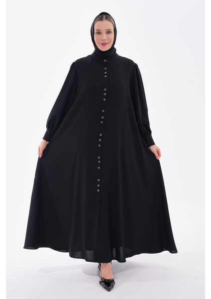 Krep Saten Mevlana Ferace Özel Tasarım Önden Düğmeli I 42-50 Beden Boy 1.50 cm fırsatları