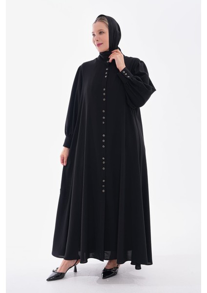 Krep Saten Mevlana Ferace Özel Tasarım Önden Düğmeli I 42-50 Beden Boy 1.50 cm indirimleri