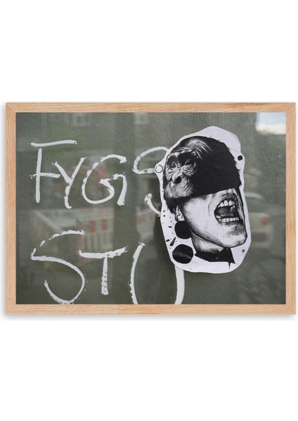 Screaming Monkey Collage Poster - Doğal Ahşap Çerçeveli Tablo fırsatları
