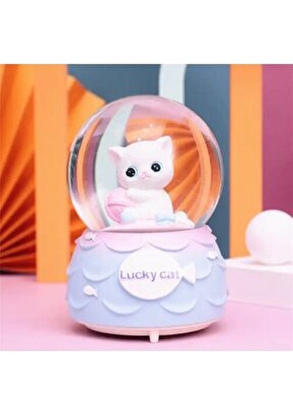 Sevimli 3D Desenli Sevimli Minnoş Kedi Lucky Cat Kar Küresi Orta Boy Hediye Işıklımüzikli Kar Küresi modelleri