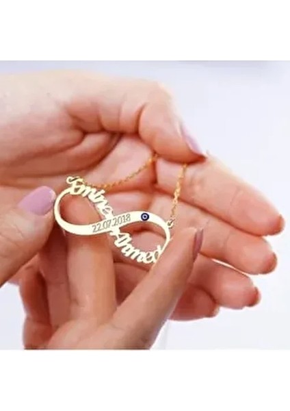 Gus Silver 925 Ayar Altın Renkli Sonsuzluk Kolye Zirkon Taşlı Kadın Aksesuar