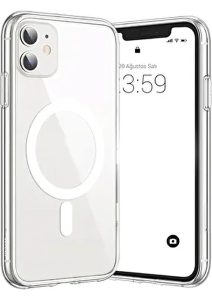 Iphone 11 (12 Görünümlü) Uyumlu Magsafe Özellikli Darbe Önleyici Şeffaf Silikon Kılıf