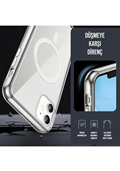Iphone 11 (12 Görünümlü) Uyumlu Magsafe Özellikli Darbe Önleyici Şeffaf Silikon Kılıf indirimleri
