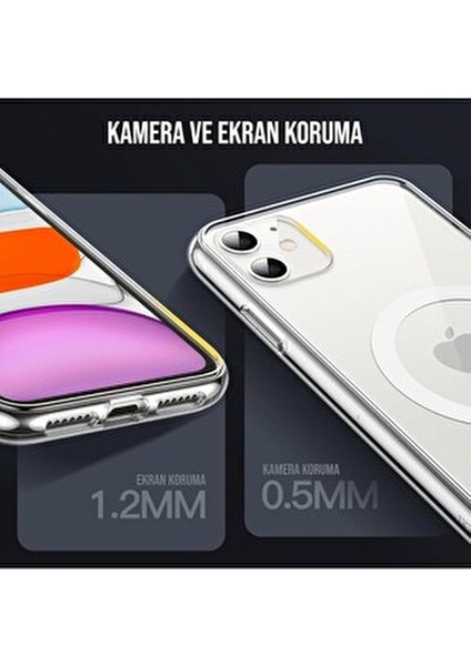 Iphone 11 (12 Görünümlü) Uyumlu Magsafe Özellikli Darbe Önleyici Şeffaf Silikon Kılıf