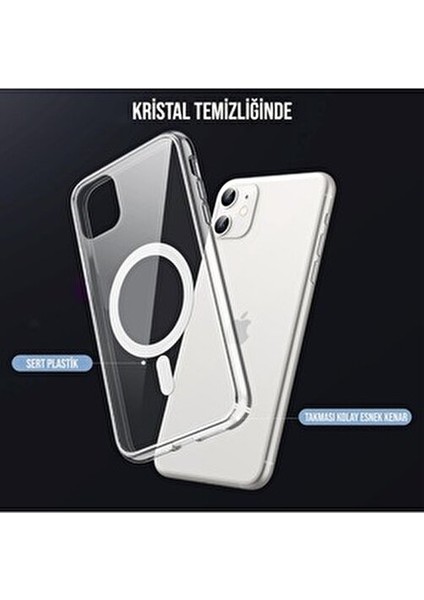 Iphone 11 (12 Görünümlü) Uyumlu Magsafe Özellikli Darbe Önleyici Şeffaf Silikon Kılıf