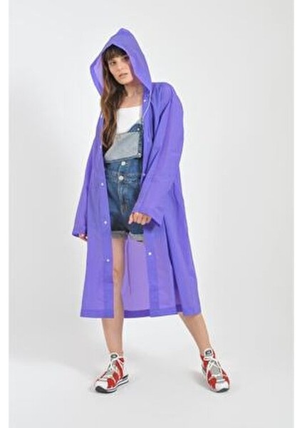 Unisex Mor Su Rüzgar Geçirmez Yağmurluk Kapşonlu