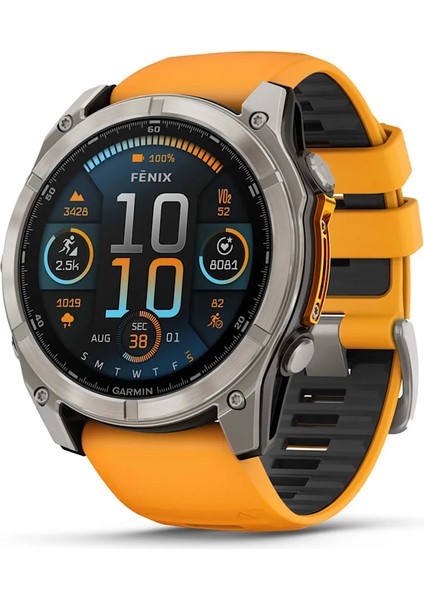 Fenix 8 – 51MM Amoled Sapphire Titanyum Turuncu/grafit Kayışlı