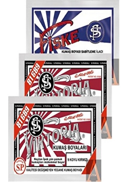 Koyu Kırmızı Kumaş Boyası 2 Paket+1 Paket. Sabitleyici Fiske