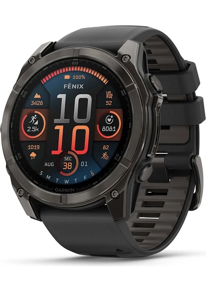 Fenix 8 – 51MM Amoled Sapphire Karbon Gri Dlc, Siyah/gri Silikon Kayışlı