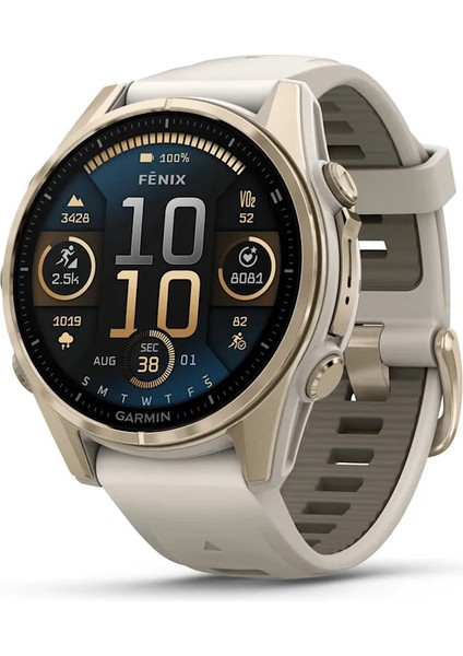 Fenix 8 - 43 mm Amoled Sapphire Soft Gold ve Gri/kum Taşı Silikon Kayışlı