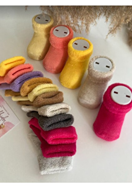 6 Çift Kız Bebek Kışlık Havlu Çorap Seti modelleri
