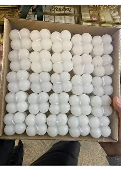 25 Adet Beyaz Buble Mum Hediyelik Mum 3,5*3,5 cm Dir