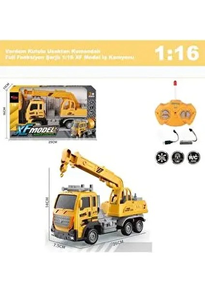 Uzaktan Kumandalı Full Fonksiyon Şarjlı 1:16 Inşaat Vinç Aracı 26 cm