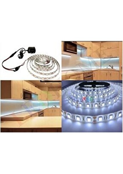 Mutfak Tezgah Üstü Için 5 Metre Beyaz Şerit LED12V Adaptör Tak Çalıştır Aç Kapa Anahtarlı