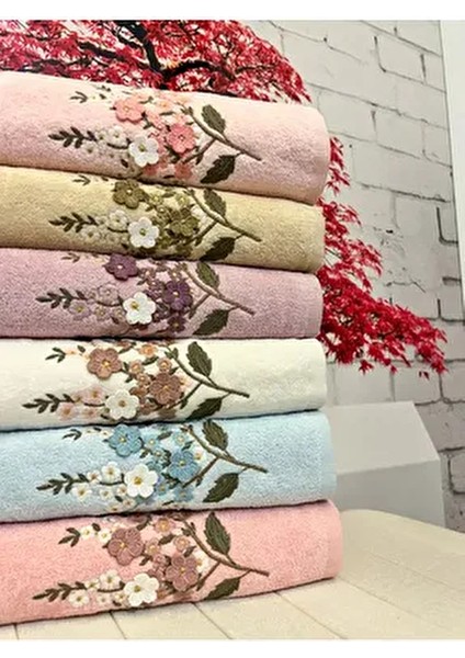 6'lı 3D Işleme Renkli Çeyizlik 50X90 El Yüz Havlu Seti