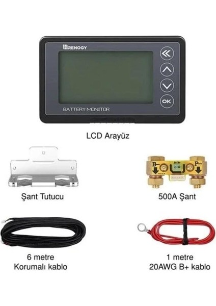 Renogy Batarya Monitörü , Akü Gösterge Paneli , Evrensel Pil Monitörü - Voltaj Aralığı 10V-120V ve 500A'E Kadar modelleri