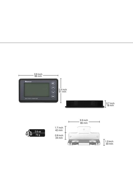 Renogy Batarya Monitörü , Akü Gösterge Paneli , Evrensel Pil Monitörü - Voltaj Aralığı 10V-120V ve 500A'E Kadar