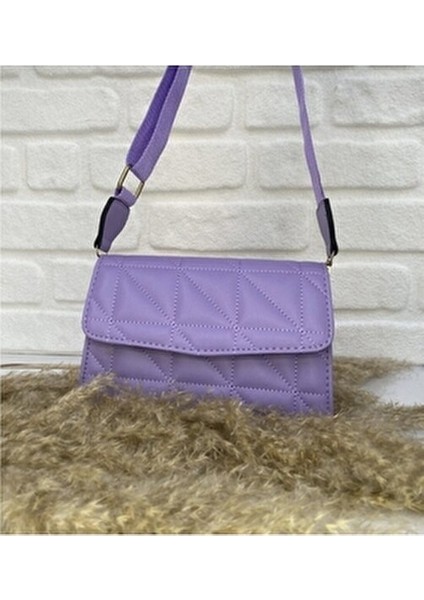Kadın Lila Kapitone Ayarlanabilir Kolon Askılı Çapraz Omuz Çantası