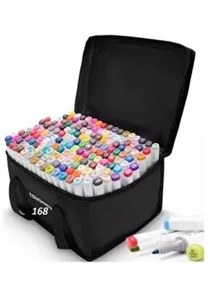 168 Adet Çift Uçlu Touch Marker Art Tasarım Keçeli Kalem Boya Seti +Çanta