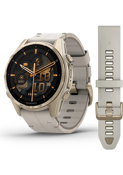 Fenix 8 - 43MM, Amoled Sapphire, Soft Gold ve Kireçtaşı Deri Kayışlı