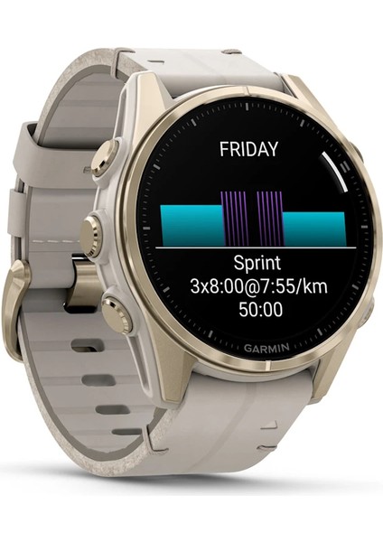 Fenix 8 - 43MM, Amoled Sapphire, Soft Gold ve Kireçtaşı Deri Kayışlı modelleri