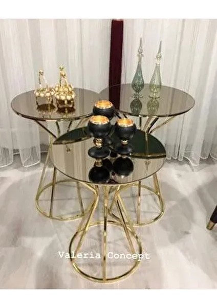Gold Bronz Aynalı Sehpa