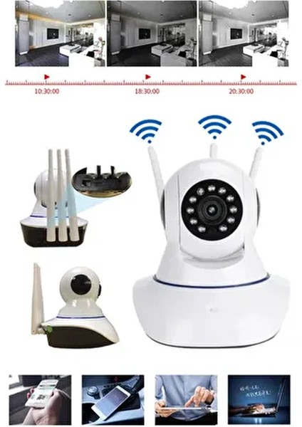 Kablosuz Wifi Bebek Izleme Ip Kamerası 3 Antenli Gece Görüşlü Güvenlik Ip Kamera Harekete Duyarlı