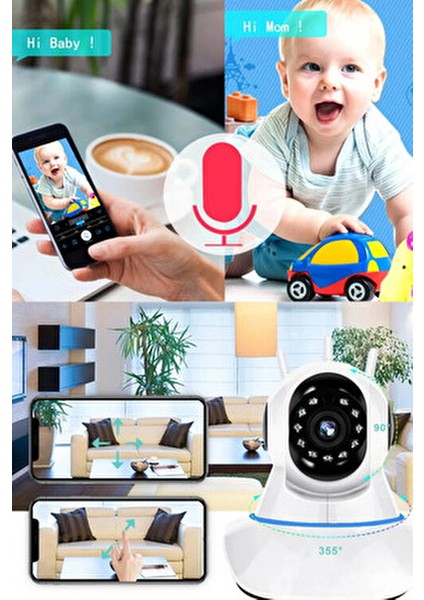 Kablosuz Wifi Bebek Izleme Ip Kamerası 3 Antenli Gece Görüşlü Güvenlik Ip Kamera Harekete Duyarlı