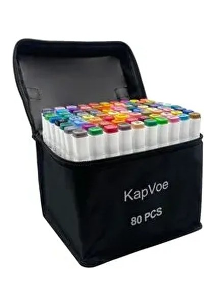 80 Adet Çift Uçlu Touch Marker Art Tasarım Keçeli Kalem Boya Seti Çanta Hediyeli