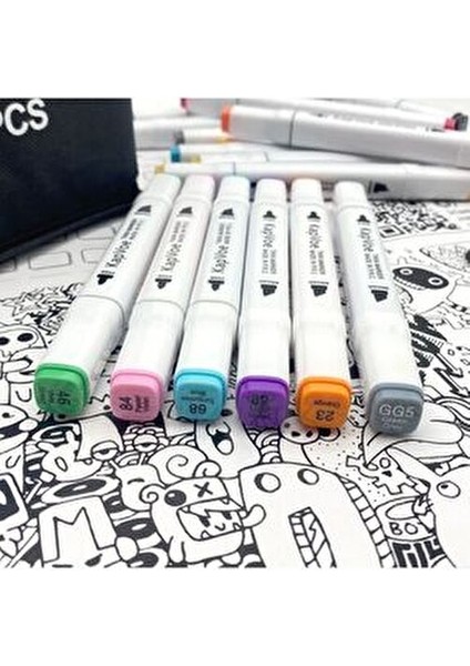 80 Adet Çift Uçlu Touch Marker Art Tasarım Keçeli Kalem Boya Seti Çanta Hediyeli